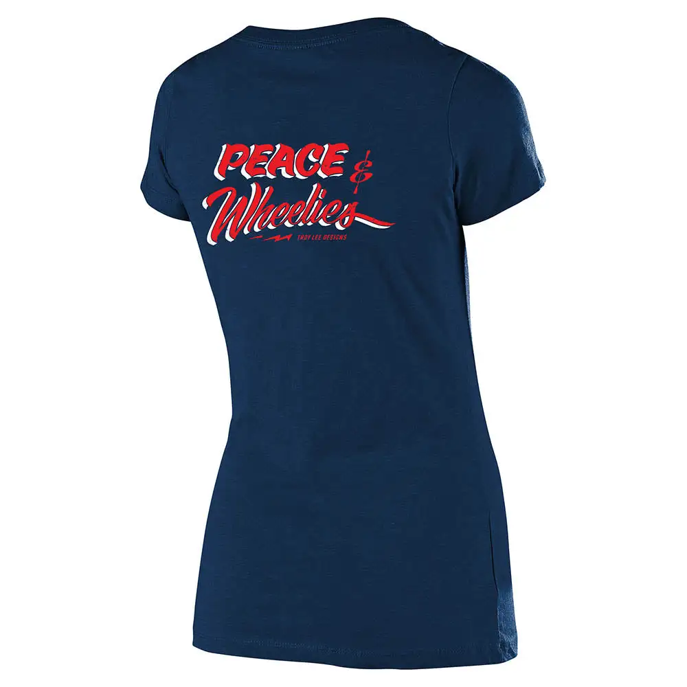 Troy Lee Designs Wmns Short Sleeve Tee Peace & Wheelies Heather Navy 4 Troy Lee Designs Wmns Short Sleeve Tee Peace & Wheelies Heather Navy - Image 2